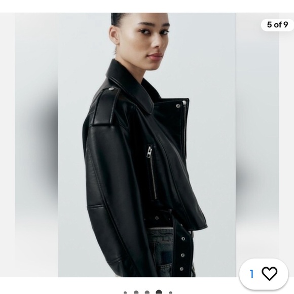 ZARA FAUX LEATHER CROP BIKER JACKET BLACK. Size XL - Picture 7 of 13